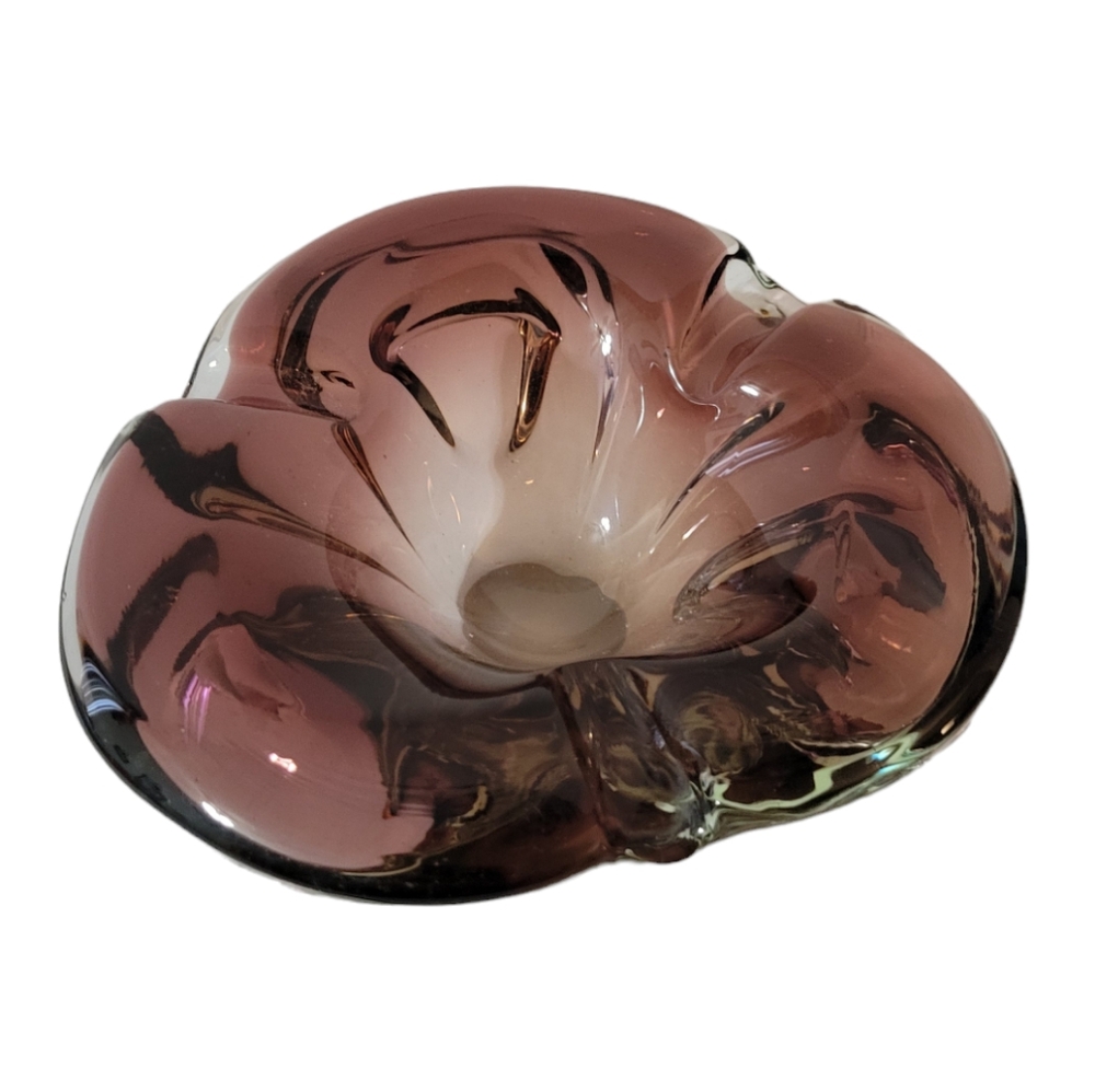 Art Glass Murano Ashtray Candy Dish Plum Amethyst